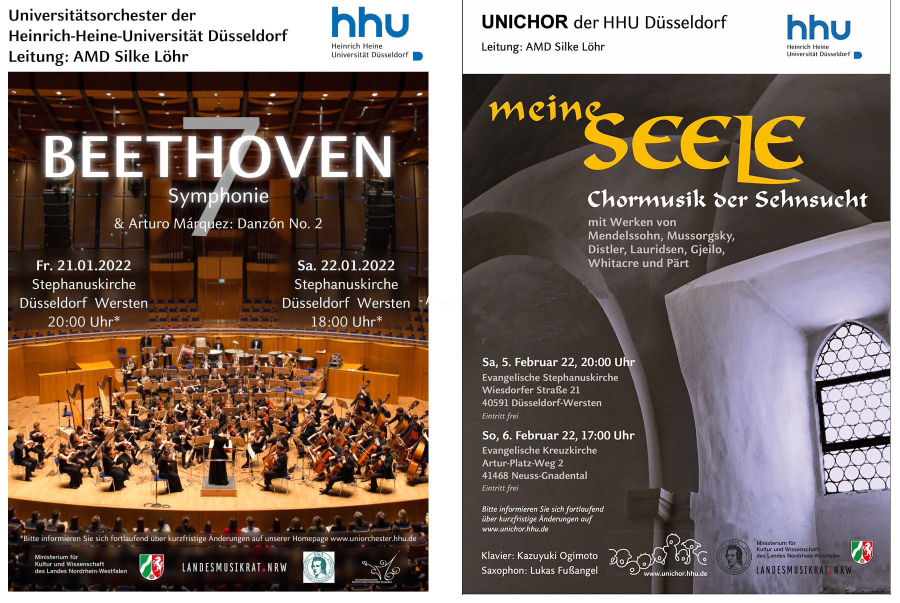 Aktuelle Konzertplakate 2022 von Uniorchester und Unichor.