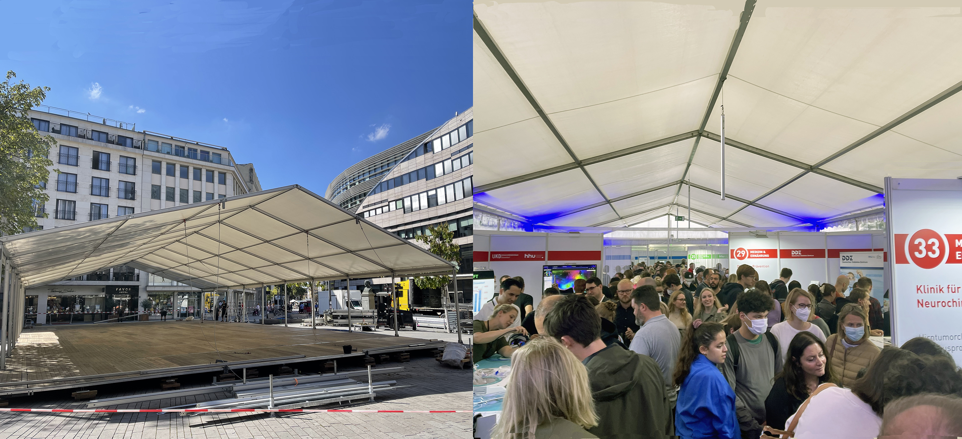 Blick auf das Eventzelt beim Aufbau und bei der Veranstaltung Blick auf das Eventzelt beim Aufbau und bei der Veranstaltung